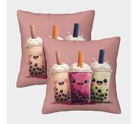 FELASBUID Bebidas de té de Burbuja-Kawaii Estilo de Dibujos Animados Fundas Cojines para Sofá 2 Piezas Arte Funda De Almohada Decorativo para Sala Throw Cojín De Estar Dormitorio 40x40cm