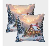 FELASBUID Cabaña de Navidad - Escena de Cuentos de Hadas de Invierno Fundas Cojines para Sofá 2 Piezas Arte Funda De Almohada Modernos Decorativo Almohadas Fundas Sala Casa Decor 50x50cm