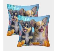 FELASBUID Cachorros Chihuahua - Estilo de Dibujos Animados Lindo Fundas Cojines para Sofá 2 Piezas Arte Funda De Almohada Confortable Square Almohada Funda De Almohada De Estar Dormitorio 50x50cm