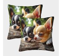 FELASBUID Cachorros Chihuahua Fundas Cojines para Sofá 2 Piezas Arte Funda De Almohada Confortable Square Throw Cojín Sala Casa Decor 50x50cm