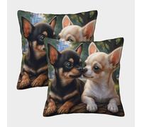 FELASBUID Cachorros Chihuahua Fundas De Cojín del Sofá Juego De 2 Arte Fundas De Almohada Decorativos Cuadrado Almohadon Cubre para Sala Hogar 45x45cm