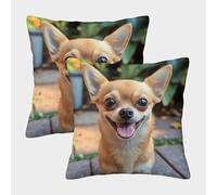 FELASBUID Chihuahua Lindo - Estilo amigable con Las Mascotas Fundas De Cojín del Sofá Juego De 2 Arte Fundas De Almohada Decorativos Cuadrado Almohada Funda De Almohada De Estar Dormitorio 45x45cm