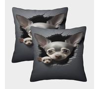 FELASBUID Chihuahua Peeking - Estilo de Dibujos Animados 3D Fundas Cojines para Sofá 2 Piezas Disponible Todas Las Estaciones Funda De Almohada Modernas Decorativa Funda Cojin Sala Casa Decor 40x40cm