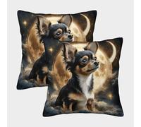 FELASBUID Chihuahua Perro - fantasía Luna Escena Fundas Cojines para Sofá 2 Piezas Arte Funda De Almohada Decorativo para Sala Almohadon Cubre Sala Casa Decor 45x45cm