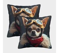 FELASBUID Chihuahua Pilot - Estilo de Aventura de Invierno Fundas Cojines para Sofá 2 Piezas Arte Funda De Almohada Decorativo para Sala Funda Cojin para Sala Hogar 40x40cm