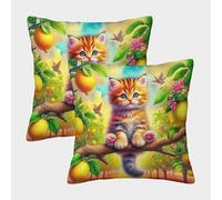 FELASBUID Cute Gato Fundas Cojines para Sofá Juego De 2 Animales Funda De Almohada Decorativos Cuadrado Almohadon Cubre para Sala Hogar 50x50cm