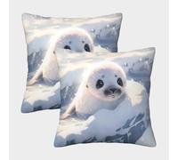 FELASBUID Cute Seal Pup-Ilustración Digital artística Fundas Cojines para Sofá 2 Piezas Disponible Todas Las Estaciones Funda De Almohada Decorativo para Sala Throw Cojín Sala Casa Decor 40x40cm