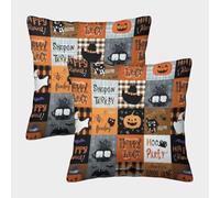 FELASBUID Decoración de Halloween - Estilo de Patchwork Festivo Fundas Cojines para Sofá 2 Piezas Arte Funda De Almohada Confortable Square Almohada Funda De Almohada para Sala Hogar 45x45cm