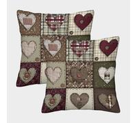FELASBUID Diseño Corazón Patchwork-Vintage Estilo Acolchado Fundas De Cojín del Sofá Juego De 2 Arte Fundas De Almohada Decorativos Cuadrado Throw Cojín De Estar Dormitorio 40x40cm
