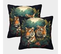 FELASBUID Diseño de artee del Tigre-Ilustración de Vida Silvestre de la Selva Fundas De Cojín del Sofá Juego De 2 Arte Fundas De Almohada Decorativos Cuadrado Funda De Cojines para Sala Hogar 45x45cm