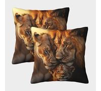 FELASBUID Familia León - Estilo de Retrato de Animales Salvajes Fundas De Cojín del Sofá Juego De 2 Arte Fundas De Almohada Decorativos Cuadrado Almohadon Cubre De Estar Sofás Jardín 50x50cm