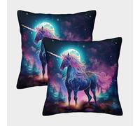 FELASBUID Fantasía de Unicornio - Estilo de artee Nocturno mágico Fundas Cojines para Sofá 2 Piezas Arte Funda De Almohada Decorativo para Sala Throw Cojín De Estar Dormitorio 50x50cm