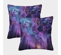 FELASBUID Fantasía del Lobo púrpura: artee mágico del Bosque Fundas Cojines para Sofá 2 Piezas Arte Funda De Almohada Confortable Square Almohadas Fundas De Estar Sofás Jardín 45x45cm