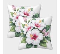 FELASBUID Flores de Hibisco - Estilo de ilustración botánica Fundas Cojines para Sofá 2 Piezas Available All Seasons Funda De Almohada Confortable Square Throw Cojín De Estar Sofás Jardín 50x50cm