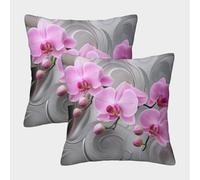 FELASBUID Flores de orquídea Rosa-Arte Mural Floral Moderno Fundas De Cojín del Sofá Juego De 2 Available All Seasons Fundas De Almohada Decorativos Cuadrado Funda De Cojines Sala Casa Decor 50x50cm