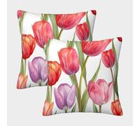 FELASBUID Flores de tulipán-Acuarela Diseño Floral Fundas De Cojín del Sofá Juego De 2 Fundas De Almohada Decorativos Cuadrado Almohada Funda De Almohada De Estar Sofás Jardín 40x40cm