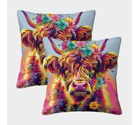 FELASBUID Flores de Vaca Coloridas Fundas De Cojín del Sofá Juego De 2 Disponible Todas Las Estaciones Fundas De Almohada Decorativos Cuadrado Almohadas Fundas Sala Casa Decor 50x50cm