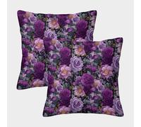 FELASBUID Flores púrpuras-Estilo Jardín Botánico Fundas De Cojín del Sofá Juego De 2 Available All Seasons Fundas De Almohada Decorativos Cuadrado Almohadas Fundas Sala Casa Decor 45x45cm