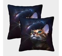 FELASBUID Gato con Ojos Galaxias: artee Felino Cósmico de Fantasía Fundas Cojines para Sofá 2 Piezas Arte Funda De Almohada Confortable Square Almohadas Fundas De Estar Sofás Jardín 45x45cm