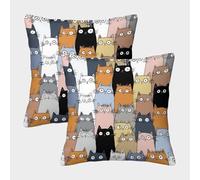FELASBUID Gatos de Dibujos Animados - ilustración Colorida de Animales Fundas De Cojín del Sofá Juego De 2 Arte Fundas De Almohada Decorativos Cuadrado Almohadon Cubre De Estar Sofás Jardín 45x45cm
