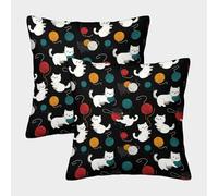 FELASBUID Gatos Lindos Jugar-Kawaii Estilo de Dibujos Animados Fundas De Cojín del Sofá Juego De 2 Arte Fundas De Almohada Decorativos Cuadrado Almohadas Fundas De Estar Dormitorio 40x40cm