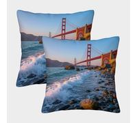 FELASBUID Golden Gate Bridge-Coastal Landscape Scene Fundas Cojines para Sofá 2 Piezas Available All Seasons Funda De Almohada Confortable Square Almohada Funda De Almohada para Sala Hogar 50x50cm