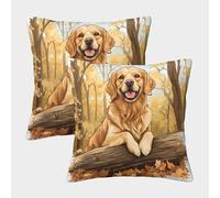 FELASBUID GoldenRetriever - Escena Naturaleza Ilustrada Fundas Cojines para Sofá 2 Piezas Disponible Todas Las Estaciones Funda De Almohada Decorativo para Sala Throw Cojín para Sala Hogar 50x50cm