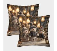 FELASBUID Hombres de Nieve de Navidad-Escena de Invierno Festiva Fundas Cojines para Sofá 2 Piezas Arte Funda De Almohada Confortable Square Funda De Cojines De Estar Dormitorio 50x50cm