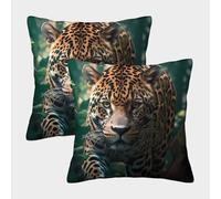 FELASBUID Jaguar en la Selva: fotografía de Animales Salvajes Fundas De Cojín del Sofá Juego De 2 Arte Fundas De Almohada Decorativos Cuadrado Almohadon Cubre De Estar Sofás Jardín 40x40cm