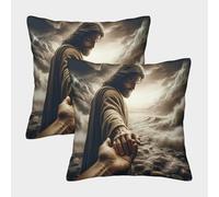 FELASBUID Jesús Alcanzando la Mano Fundas Cojines para Sofá 2 Piezas Arte Funda De Almohada Modernos Decorativo Almohadon Cubre De Estar Dormitorio 45x45cm