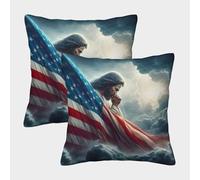 FELASBUID Jesús con Bandera Americana Fundas Cojines para Sofá 2 Piezas Arte Funda De Almohada Modernos Decorativo Throw Cojín para Sala Hogar 50x50cm