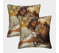 FELASBUID Jesús con el Cordero Fundas Cojines para Sofá 2 Piezas Arte Funda De Almohada Modernos Decorativo Funda Cojin Sala Casa Decor 45x45cm