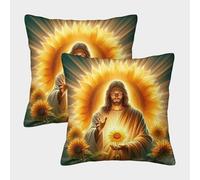 FELASBUID Jesús con Girasoles Fundas Cojines para Sofá 2 Piezas Arte Funda De Almohada Modernos Decorativo Almohadas Fundas Sala Casa Decor 40x40cm