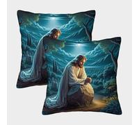 FELASBUID Jesús Orando Luz de Luna Fundas Cojines para Sofá 2 Piezas Arte Funda De Almohada Modernos Decorativo Funda Cojin Sala Casa Decor 40x40cm