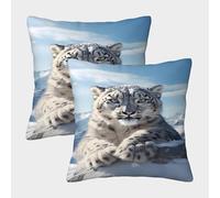 FELASBUID Leopardo de Nieve - Fotografía de Animales Salvajes Fundas Cojines para Sofá 2 Piezas Arte Funda De Almohada Confortable Square Almohadon Cubre De Estar Sofás Jardín 50x50cm