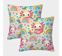 FELASBUID Lindo Axolotl-Kawaii Estilo de Dibujos Animados Fundas Cojines para Sofá 2 Piezas Arte Funda De Almohada Decorativo para Sala Funda De Cojines Sala Casa Decor 45x45cm