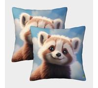 FELASBUID Lindo Panda Rojo - ilustración de Animales de Dibujos Animados Fundas Cojines para Sofá 2 Piezas Arte Funda De Almohada Decorativo para Sala Almohadon Cubre De Estar Sofás Jardín 50x50cm