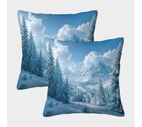 FELASBUID Montañas Nevadas-Estilo del Paisaje de Invierno Fundas Cojines para Sofá 2 Piezas Funda De Almohada Decorativos Cuadrado Throw Cojín Sala Casa Decor 50x50cm