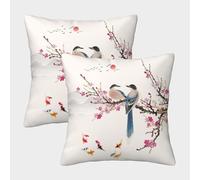 FELASBUID Pájaros de Primavera - Estilo de Pintura de Tinta China Fundas Cojines para Sofá 2 Piezas Funda De Almohada Modernos Decorativo Almohadon Cubre para Sala Hogar 50x50cm