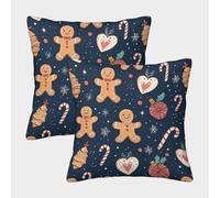 FELASBUID Pan de Jengibre Hombres-Navidad patrón Festivo Fundas Cojines para Sofá 2 Piezas Arte Funda De Almohada Confortable Square Almohadas Fundas para Sala Hogar 45x45cm