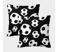 FELASBUID Patrón de Bola de Fútbol-BlackWhiteGraphicStyle Fundas Cojines para Sofá 2 Piezas Disponible Todas Las Estaciones Funda De Almohada Decorativo para Sala Funda Cojin Sala Casa Decor 50x50cm