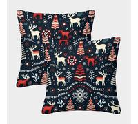 FELASBUID Patrón de Ciervo de Navidad - Diseño Festivo escandinavo Fundas Cojines para Sofá 2 Piezas Arte Funda De Almohada Confortable Square Throw Cojín De Estar Dormitorio 40x40cm