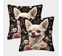 FELASBUID Perro Chihuahua - Estilo de Arte Floral Fundas Cojines para Sofá 2 Piezas Disponible Todas Las Estaciones Funda De Almohada Modernas Decorativa Funda Cojin De Estar Sofás Jardín 50x50cm