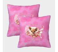 FELASBUID Perro Chihuahua - Estilo de diseño Floral Rosado Fundas De Cojín del Sofá Juego De 2 Arte Fundas De Almohada Decorativos Cuadrado Throw Cojín Sala Casa Decor 45x45cm