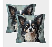 FELASBUID Perro Chihuahua - Retrato arteístico de Mascota Fundas Cojines para Sofá 2 Piezas Arte Funda De Almohada Decorativo para Sala Almohadas Fundas De Estar Dormitorio 45x45cm