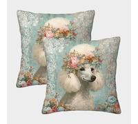 FELASBUID Poodle con Flores-Vintage Floral Perro Arte Fundas De Cojín del Sofá Juego De 2 Available All Seasons Fundas De Almohada Decorativos Cuadrado Funda De Cojines Sala Casa Decor 40x40cm