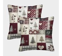 FELASBUID Quilt de Navidad - Estilo de Patchwork Festivo Fundas Cojines para Sofá 2 Piezas Arte Funda De Almohada Decorativo para Sala Funda De Cojines De Estar Sofás Jardín 40x40cm
