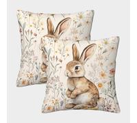 FELASBUID Rabbit in Flowers-Watercolor Spring Illustration Fundas De Cojín del Sofá Juego De 2 Available All Seasons Fundas De Almohada Decorativos Cuadrado Throw Cojín De Estar Dormitorio 45x45cm
