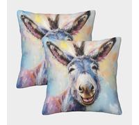 FELASBUID Retrato de Burro-Arte expresivo Colorido Fundas Cojines para Sofá 2 Piezas Funda De Almohada Decorativos Cuadrado Almohada Funda De Almohada para Sala Hogar 45x45cm