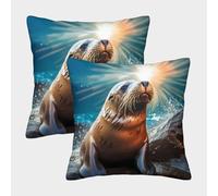 FELASBUID Seal on Rock - Escena Subacuática de Fantasía Fundas Cojines para Sofá 2 Piezas Disponible Todas Las Estaciones Funda De Almohada Modernas Decorativa Throw Cojín Sala Casa Decor 40x40cm